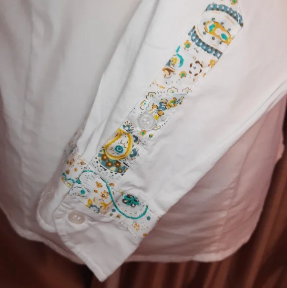 Joe Browns white long sleeve shirt UK 8 Paisley collar & sleeve trim - Picture 7 of 10